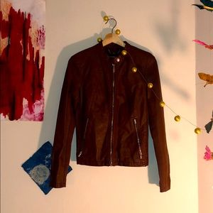 EXPRESS brown leather moto jacket